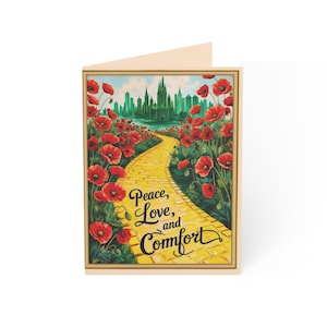 Sympathiewenskaarten met op Wizard of Oz geïnspireerd ontwerp, vrede, liefde en comfort, aanmoediging van het hospice, set van 10, klaprozenveld,