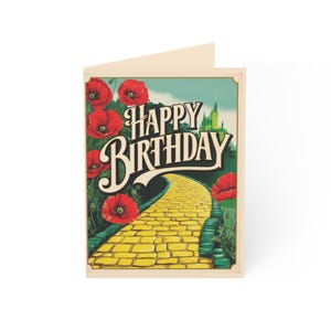 Grußkarten, Zauberer von Oz Themen-Geburtstagskarte, Vintage inspiriertes Mohnblumen-Design, 10er-Pack, Mohnblumen, Frank L Baum Classic Story