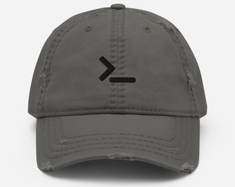 Command Prompt Distressed Hat, Coding Hat, Embroidered, Software Developer, Gift for Developer, Minimalist Hat