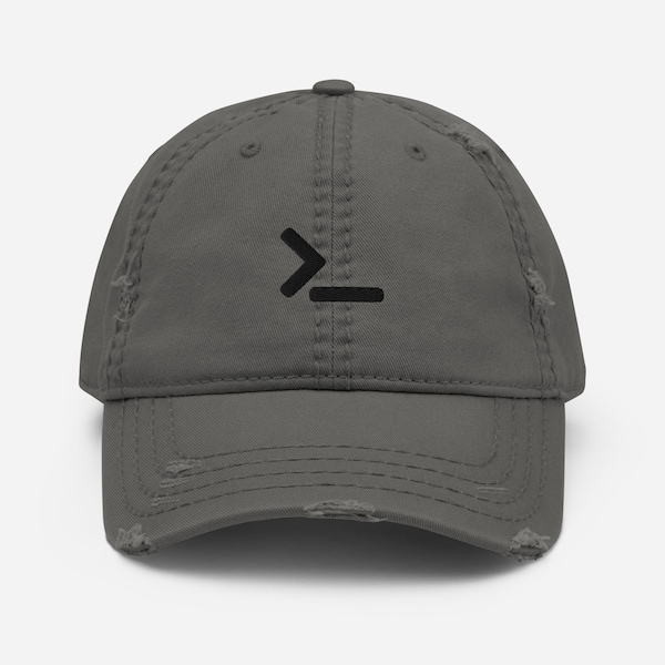 Command Prompt Distressed Hat, Coding Hat, Embroidered, Software Developer, Gift for Developer, Minimalist Hat