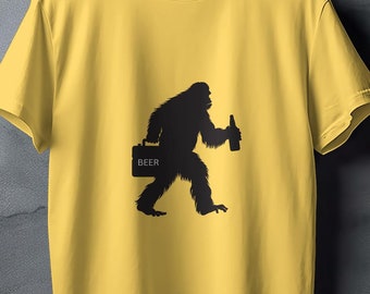 Bigfoot che beve birra, camicia Bigfoot, camicia retrò Girocollo unisex dalla vestibilità ampia, camicia con detti divertenti, maglietta novità, camicia vintage