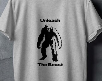 Scatena la bestia, camicia Bigfoot, Sasquatch, camicia retrò Girocollo unisex dalla vestibilità ampia, camicia con detti divertenti, maglietta novità, camicia vintage