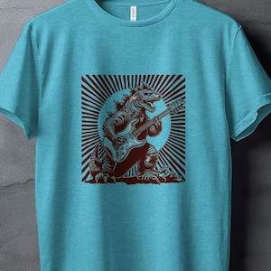 Godzilla playing electric guitar, Retro shirt Unisex loose fit crewneck, shirt with funny saying, funny shirt, Godzilla shirt, vintage shirt