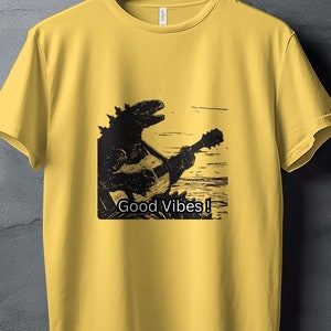 Godzilla playing acoustic guitar, Retro shirt Unisex loose fit crewneck, shirt with funny saying, funny shirt, Godzilla shirt, vintage shirt
