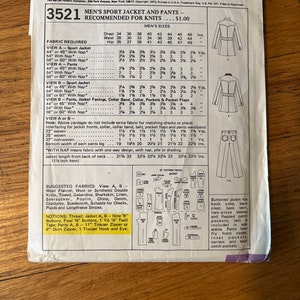 Mccall’s 3521, Vintage 1973 Sewing Pattern. Men’s Sport Jacket and ...