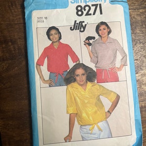 Simplicity 8271, vintage 1977 sewing pattern. Misses’ Jiffy pullover top, size 10