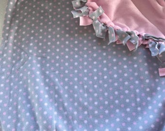 Pink & Gray Polka Dot No Sew Baby Blanket