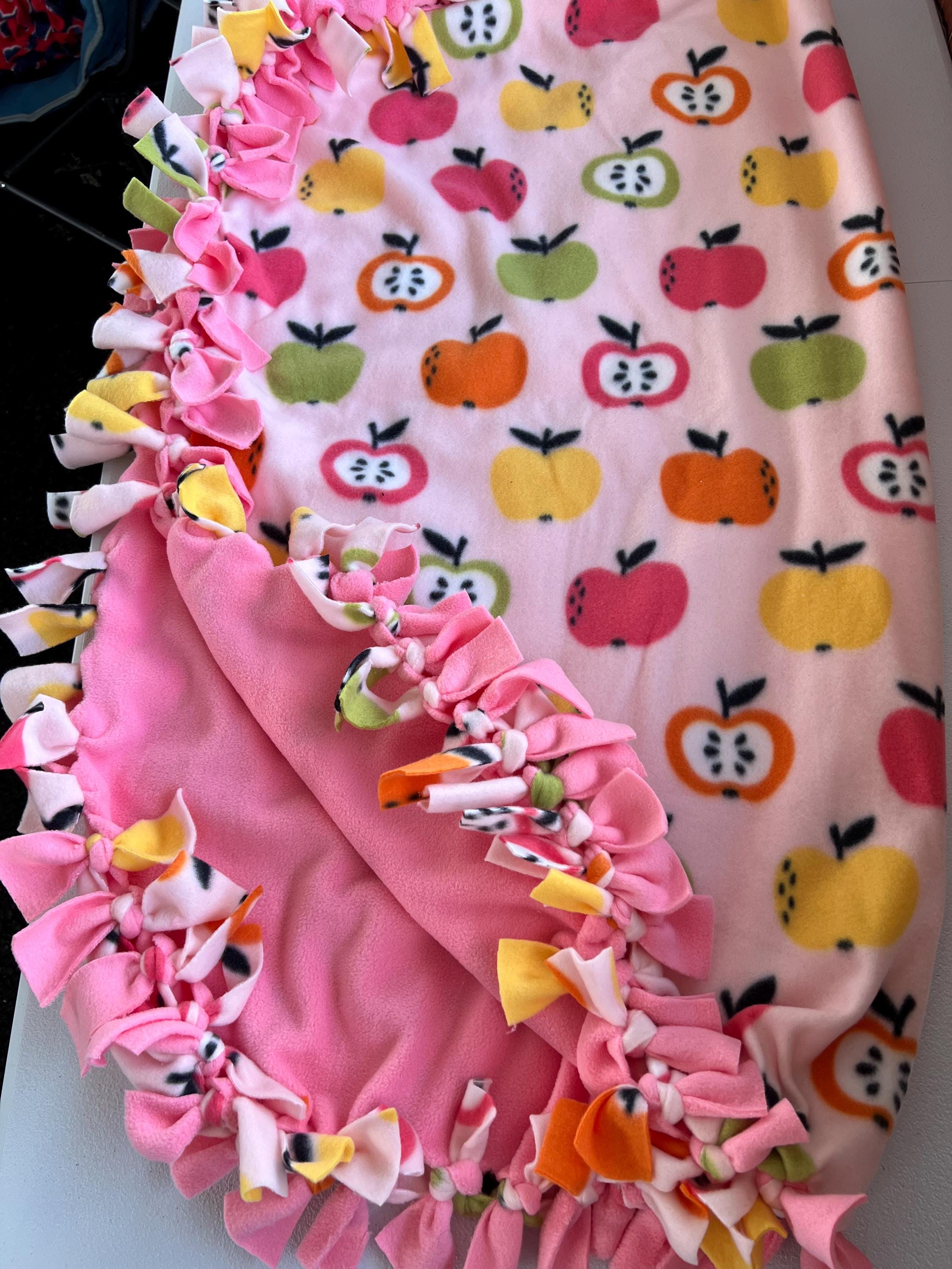 Pink Multi-Color Apple No Sew Fleece Blanket