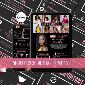 Hair Stylist Acuity Scheduling Template, Hair Stylist Branding, Editable Hair Stylist Website, Canva Templates, Black and Pink Acuity DIY