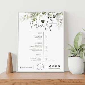 DIY Price List Template, Editable Beauty Salon Pricing Template Design, Printable Hair Stylist Wig Braids Nail Lash Makeup Canva Template
