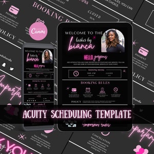 Hair Stylist Acuity Scheduling Template, Hair Stylist Branding, Hair Stylist Website, Canva Templates, Black and Pink Acuity, DIY Templates