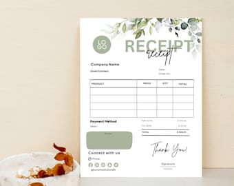 Plantilla de recibo editable, recibo digital para pequeñas empresas, formulario de recibo, recibo de cliente, recibo de venta, plantillas de Canva, descarga instantánea