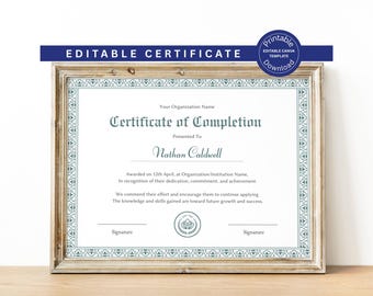 Editable Certificate Of Completion, Canva Template, Printable Course Completion Certificate, Beauty Award, Artist Training Certificate DIY