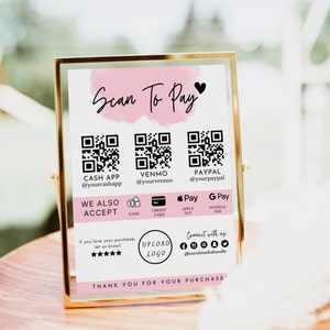 Bearbeitbares Scan-to-Pay-Zeichen QR-Code-Zeichenvorlage Canva, druckbares Zahlungszeichen, Zeichen für akzeptierte Zahlungen, CashApp-Venmo-Zeichen anpassbares DIY