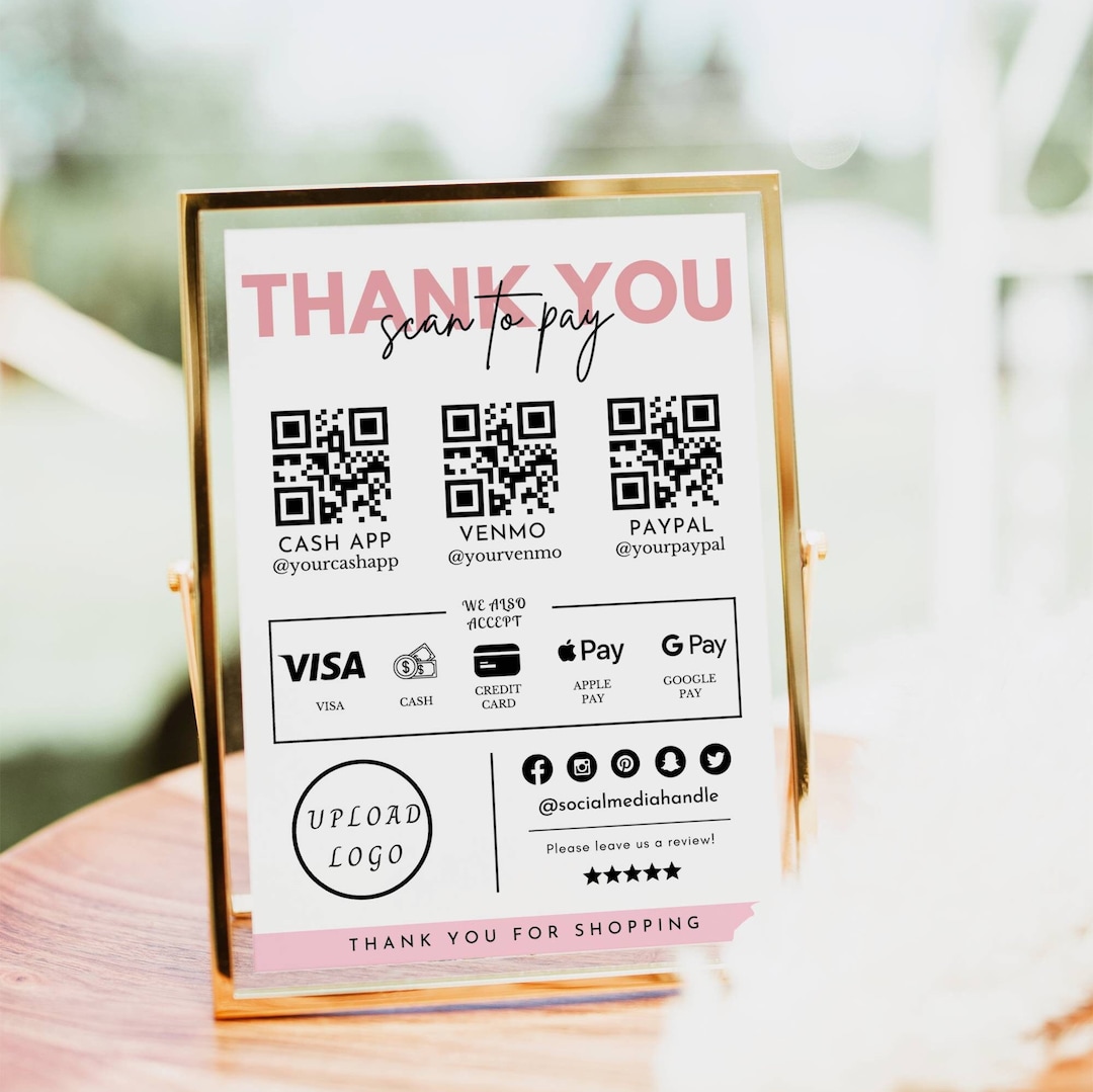Editable Scan to Pay Sign QR Code Sign Template Canva, Printable Payment Sign, Accepted Pa