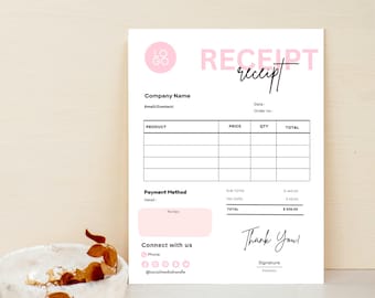 Plantilla de recibo editable, recibo digital para pequeñas empresas, formulario de recibo, recibo de cliente, recibo de venta, plantillas de Canva, descarga instantánea