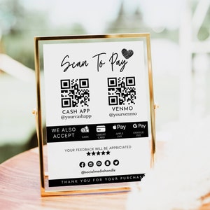 Bearbeitbares Scan-to-Pay-Zeichen QR-Code-Zeichenvorlage Canva, druckbares Zahlungszeichen, Zeichen für akzeptierte Zahlungen, CashApp-Venmo-Zeichen anpassbares DIY