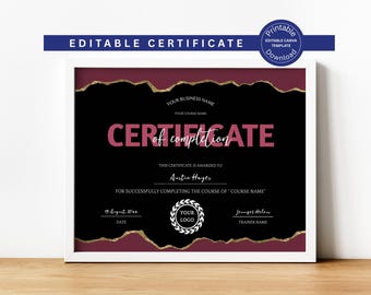 Editable Certificate Of Completion, Canva Template, Printable Course Completion Certificate, Beauty Award, Artist Training Certificate DIY