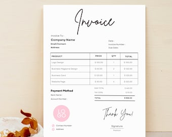 Editable Invoice Template, Printable Invoice, Custom Invoice Form, Services Invoice Template For Small Business, Blank Billing Template DIY