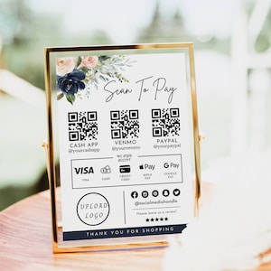 Bearbeitbares Scan-to-Pay-Zeichen QR-Code-Zeichenvorlage Canva, druckbares Zahlungszeichen, Zeichen für akzeptierte Zahlungen, CashApp-Venmo-Zeichen anpassbares DIY