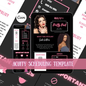 Hair Stylist Acuity Scheduling Template, Hair Stylist Branding, Hair Stylist Website, Canva Templates, Black and Pink Acuity, DIY Templates