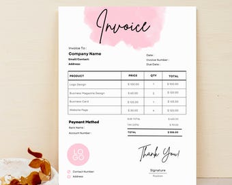 Editable Invoice Template, Printable Invoice, Custom Invoice Form, Services Invoice Template For Small Business, Blank Billing Template DIY