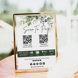 Editable Scan to Pay Sign QR Code Sign Template Canva, Printable Payment Sign, Accepted Payments Sign, CashApp Venmo Sign Customizable DIY