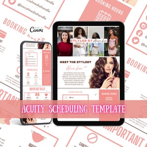 Hair Stylist Acuity Scheduling Template, Hair Stylist Branding, Hair Stylist Website, Canva Templates, Black and Pink Acuity DIY website