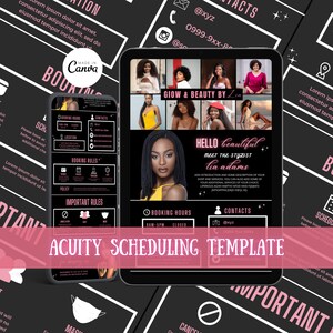 Hair Stylist Acuity Scheduling Template, Hair Stylist Branding, Hair Stylist Website, Canva Templates, Black and Pink Acuity, DIY Templates