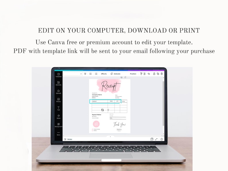 Editable Receipt Template, Small Business Digital Receipt, Receipt Form ...