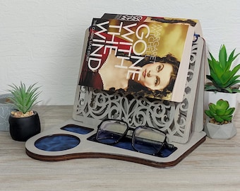 Wooden Book Valet Page Saver  • Reading Stand & Nightstand Organizer • Book Nook Rest • Gift for Book Lover Birthday Christmas