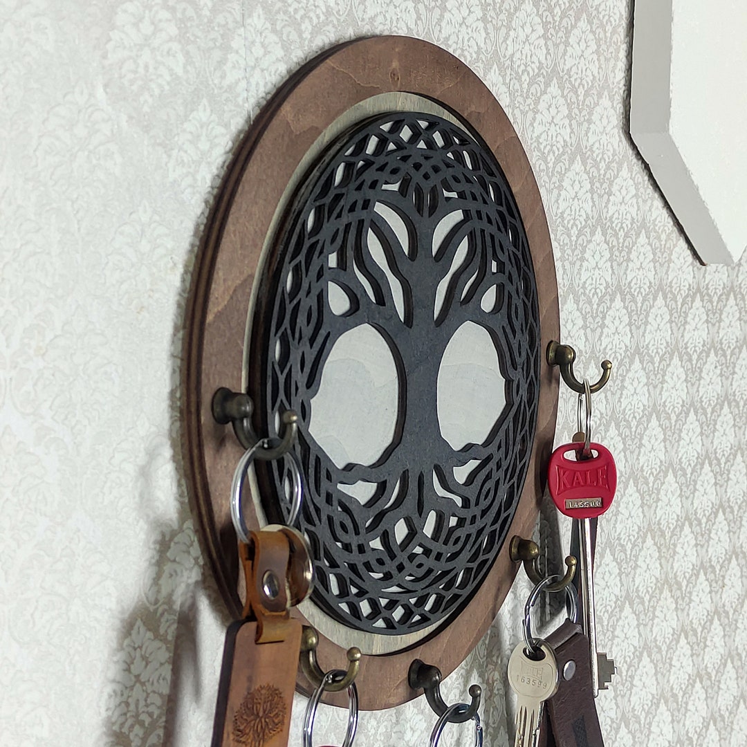 Celtic Tree of Life Key Hanger for Wall, Multilayer Wooden Dog Lead ...