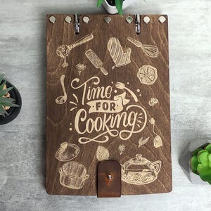 Personalized wooden recipe book, Custom cookbook, Large Recipe book,  Home Recipes, Grandmother Gift, Leather Binder Cookbook, Cooking lover