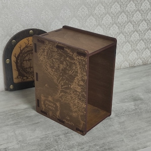 Soporte para disco DVD, caja de madera y cuero, regalo para fans de LOTR y Hobbit