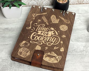 Custom Blank Cookbook, Personalized Wooden Recipe book, , A5 100-page Recipe Binder, Personalized Journal, Family Recipe Book