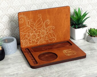 Wooden Book Valet Tray: Nightstand Book Holder & Organizer