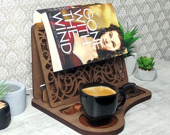 Support pour livre valet de chambre - Organiseur de coin lecture multifonctionnel avec tasse, lunettes, stylo, support pour téléphone, cadeau pour marraine