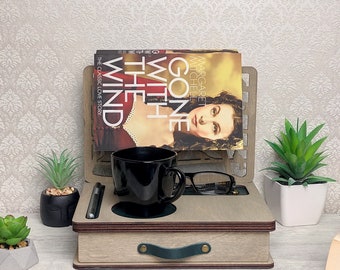 Book Holder With Drawer,Custom Stand For Reading, Wooden Book Valet,Personalized Nightstand Organizer,Desk Storage with Drawer,catchall tray