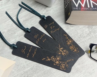 Set of 3 floral wooden bookmarks, cherry blossom bookmarks with quotes, personalized wooden bookmarks