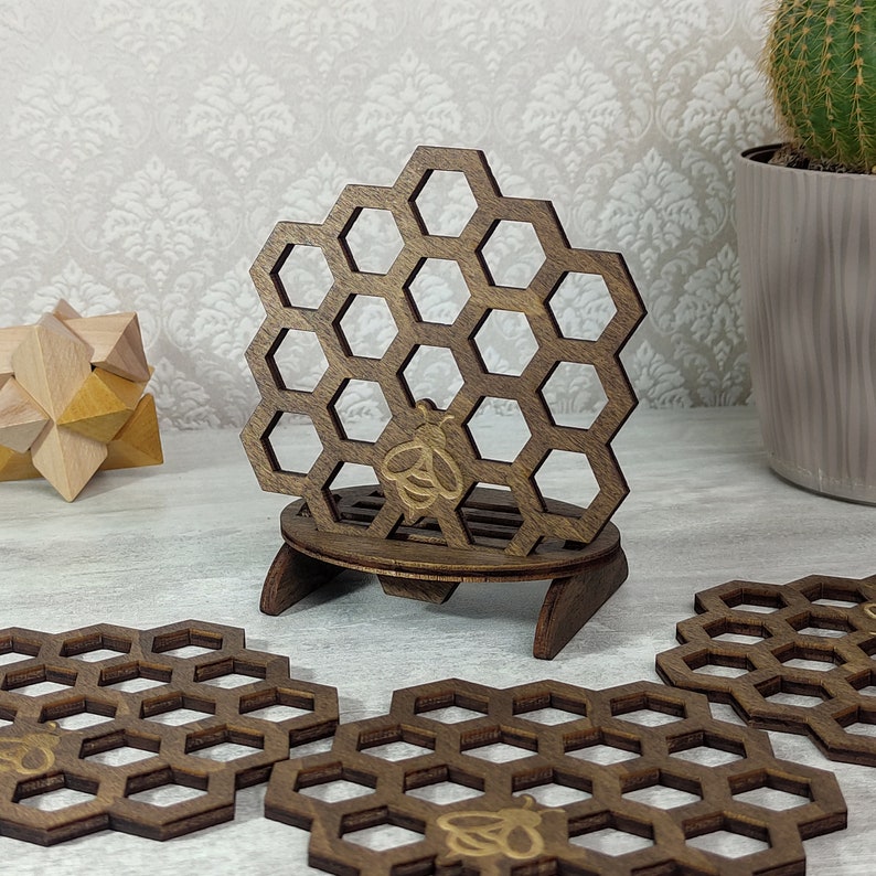 Honeycomb Engraved Wood Coasters: Bee Coasters Set - Etsy