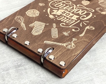 Recipe Binder Personalized Recipe Book, Wooden Custom Cookbook