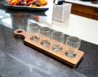 4 Drink Beer, Wine, Whisky Flight Board | Solid Walnut | Craft Beer Tasting | Home Decor | Mancave | Home Bar | Brewery