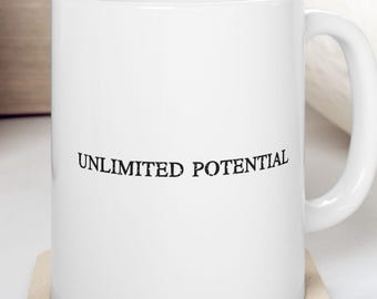 Taza de cerámica "Potencial ilimitado": taza de café inspiradora, taza de té motivacional, bebida con cita positiva, regalo para optimistas y mujeres con poder femenino.