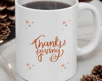 Taza de cerámica de Acción de Gracias, taza de café navideña inspiradora, regalo perfecto para amigos, regalo para amantes del té, taza motivacional, taza familiar navideña