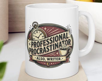 Professional Procrastinator Writer mug | vintage clock coffee design | Author Gift