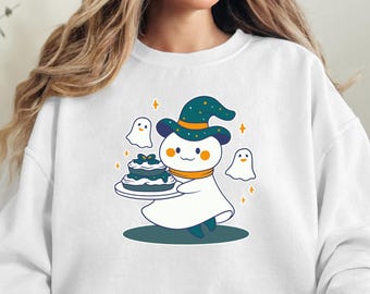 Cute Halloween Sweatshirt, Cozy Unisex Crewneck, Ghost Design, Perfect for Fall and Spooky Season, Halloween Gift for Friends and Family