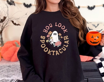 Sudadera de Halloween Spooktacular: sudadera You Look Spooktacular: sudadera de Halloween Ghost, sudadera de otoño única de Halloween, temporada espeluznante, espeluznante