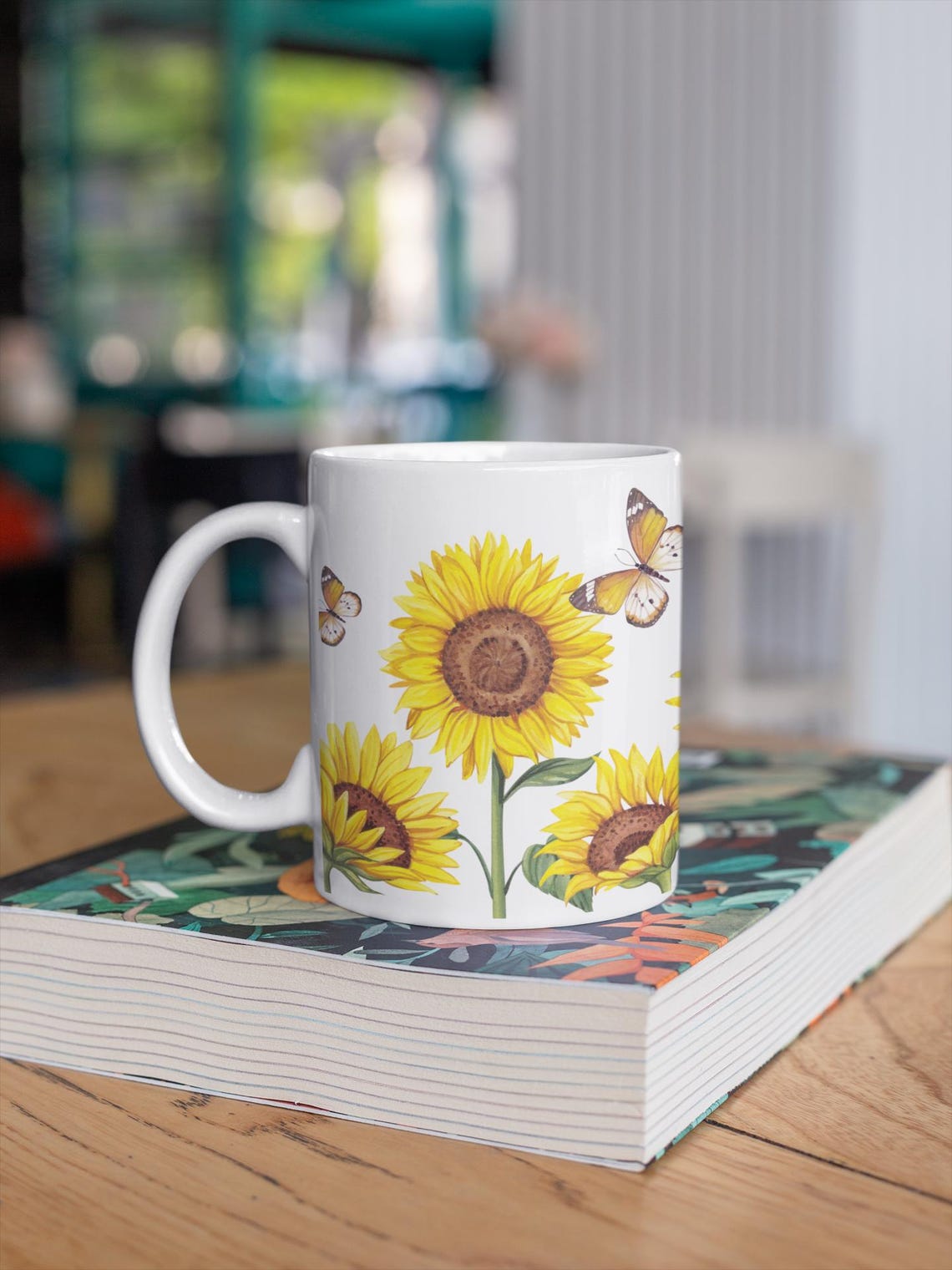 Sunflower Floral Mug Design, Wildflowers Coffee Mug, Pressed Flowers ...