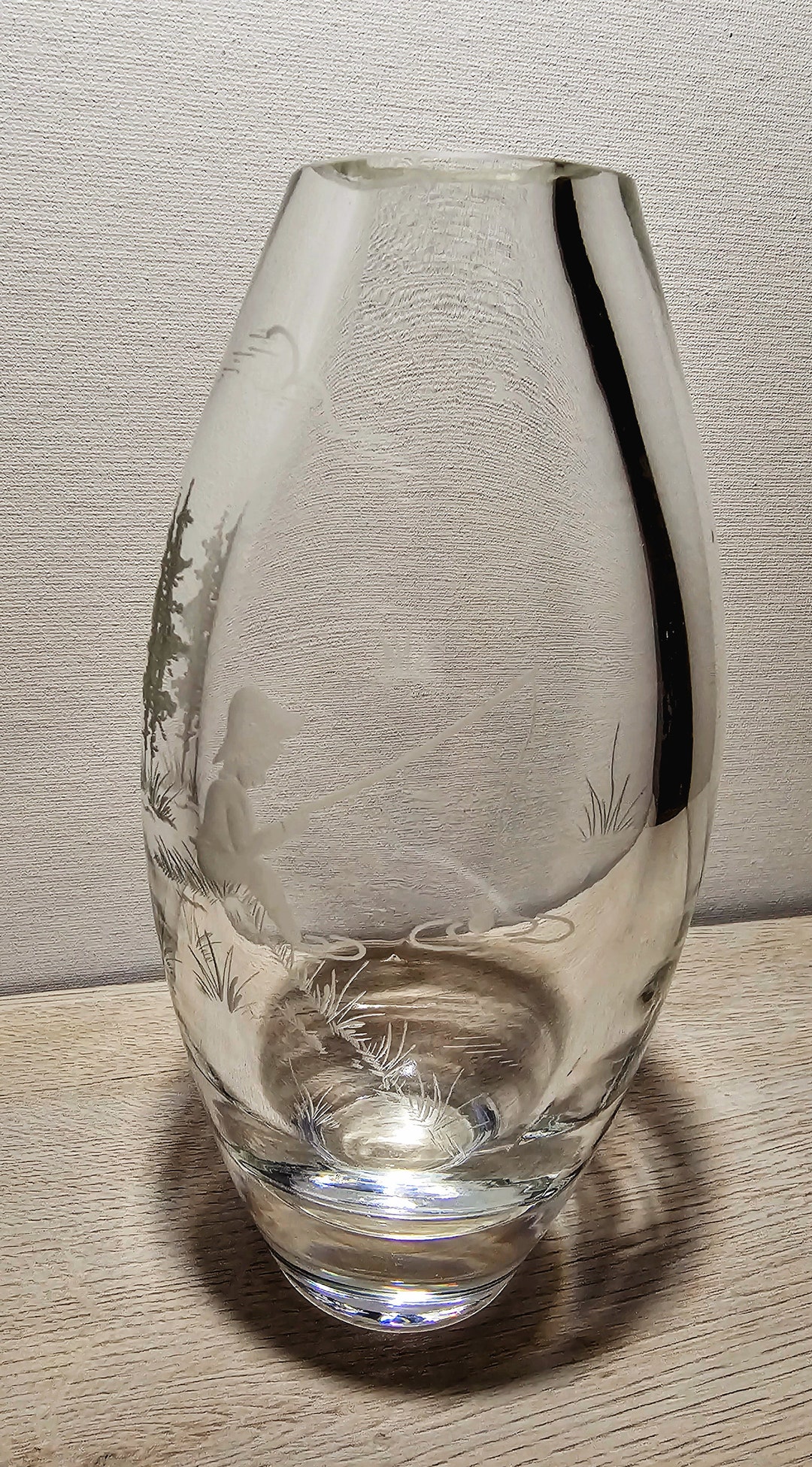 Vintage Etched Lead Crystal Vase Signed by Al Arnits One of A Etsy