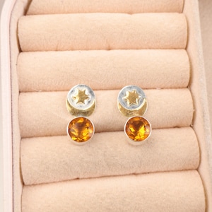Citrine Earrings, Gemstone Drop Earrings, Silver and Citrine Earrings, November Birthstone, Round Earrings, Sterling Silver